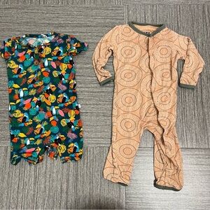 Posh Peanut‎ Kickee Baby Girl Pajama Footie Bamboo Pink Suede Bead Art Tropical